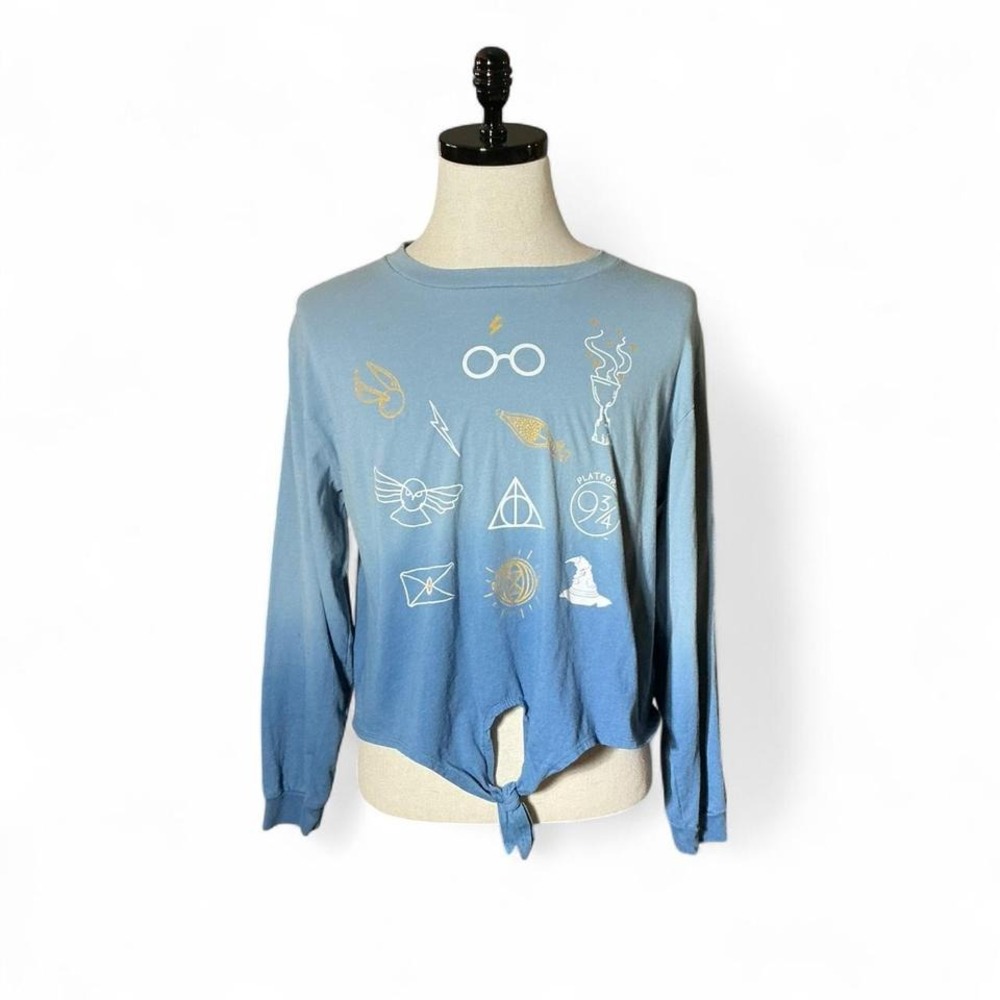 Harry Potter Tie Front Long Sleeve Shirt Blue Ombre Graphic Size 2XL
